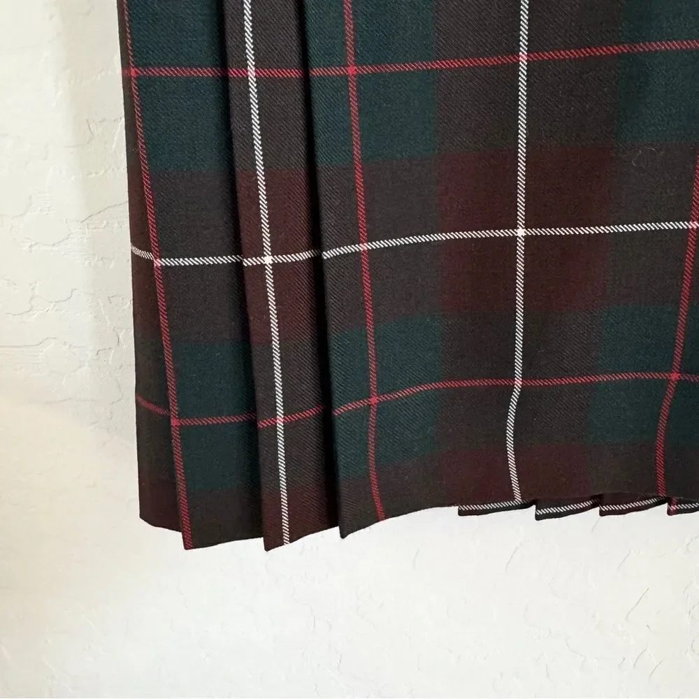 UK Vintage St Michael Skirt Tartan Plaid Pleated Wrap Wool Long Modest Skirt